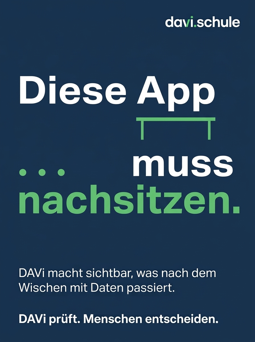Plakat: Diese App muss nachsitzen. DAVi macht sichtbar, was nach dem Wischen mit Daten passiert.